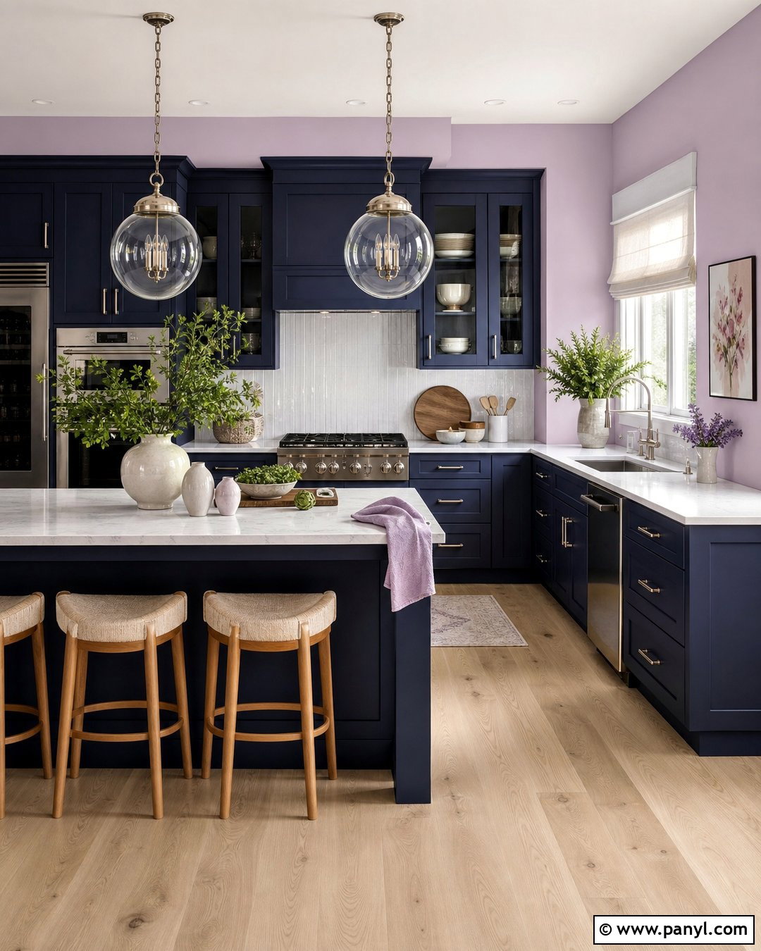 Lilac Kitchen Walls With Navy Cabinets - 35 purple kitchen walls
