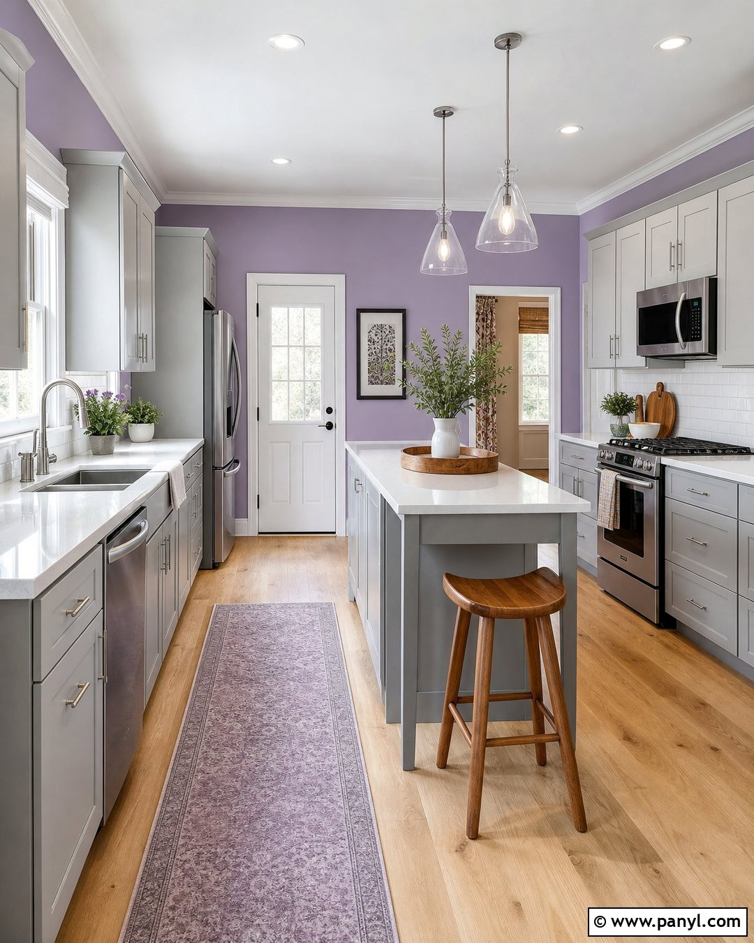 Lilac Kitchen Walls With Stainless Steel Appliances - 35 purple kitchen walls