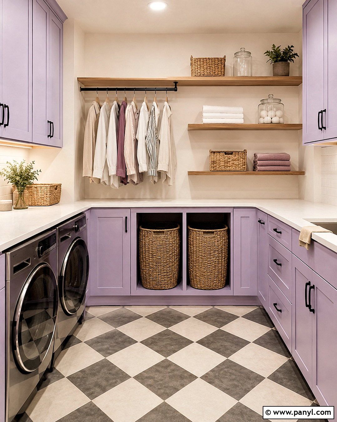 Lilac Laundry Room With Checkerboard Flooring - 20 lilac interior ideas