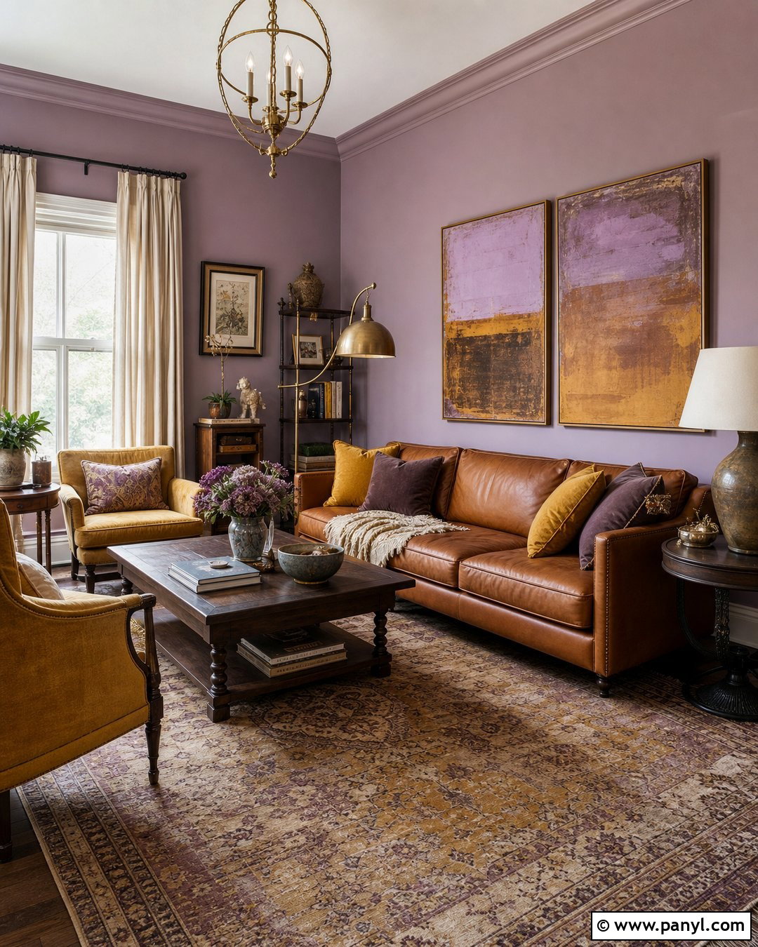 Lilac Living Room Walls With Mustard Accents - 35 lilac walls