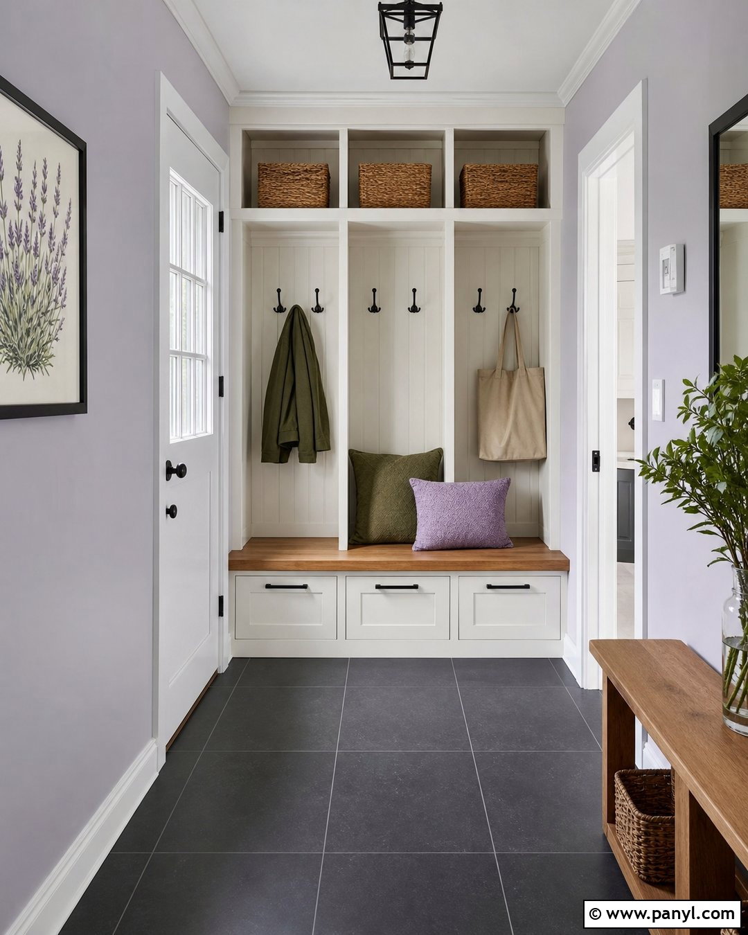Lilac Mudroom Walls With Built In Storage - 35 lilac walls
