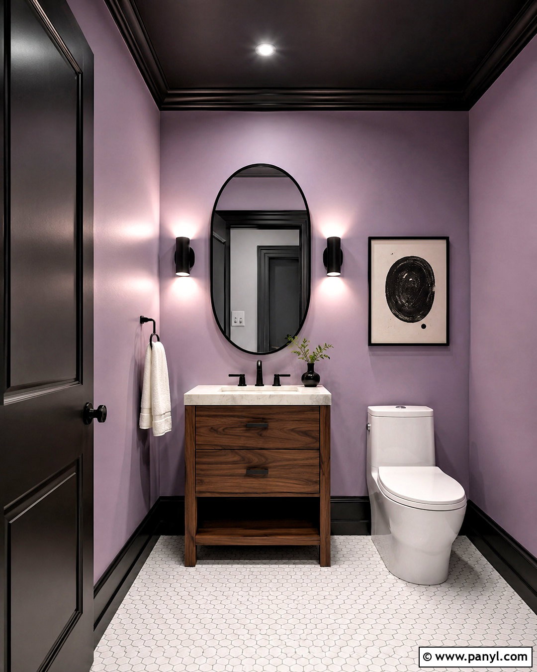 Lilac Powder Room With Dark Trim - 20 lilac bathroom ideas