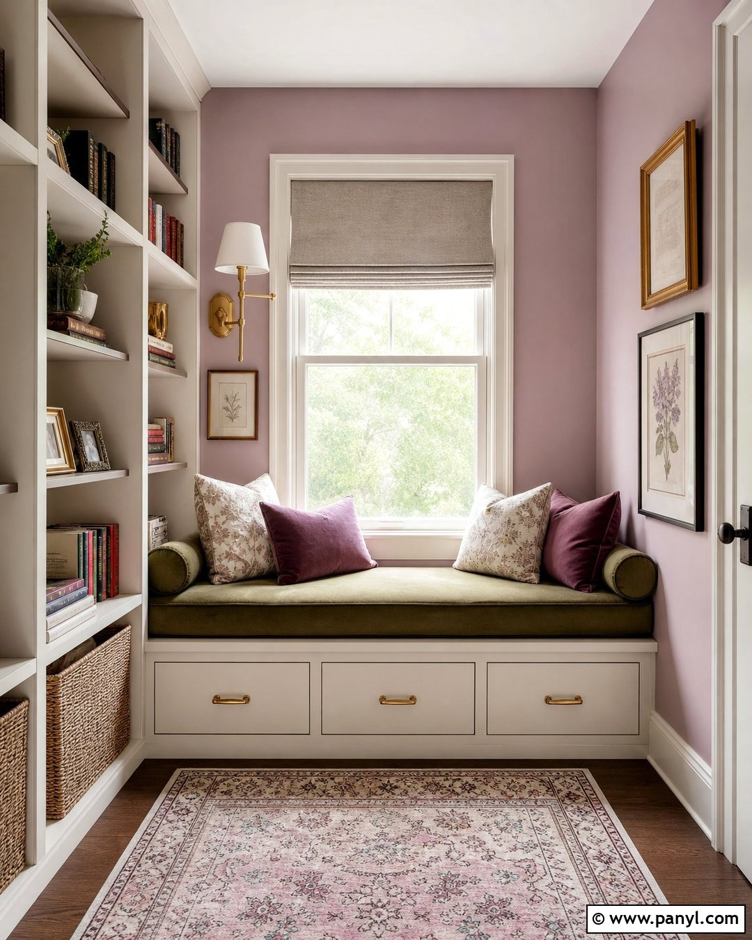 Lilac Reading Nook Walls With Built In Shelves - 35 lilac walls