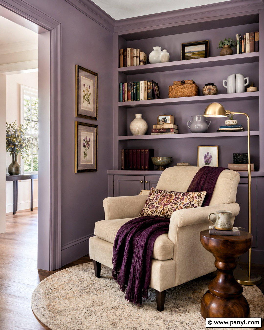 Lilac Reading Nook With Built-In Bookshelves - 20 lilac interior ideas