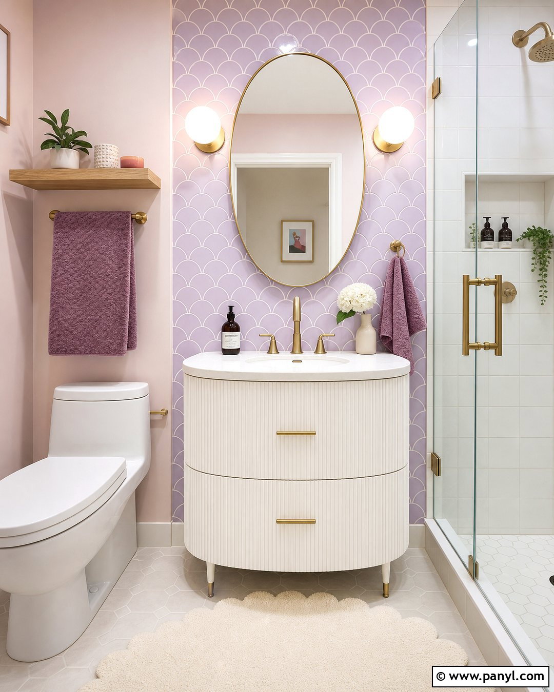 Lilac Scallop Bathroom Tile - 20 Purple Patterned Bathroom Wall Ideas