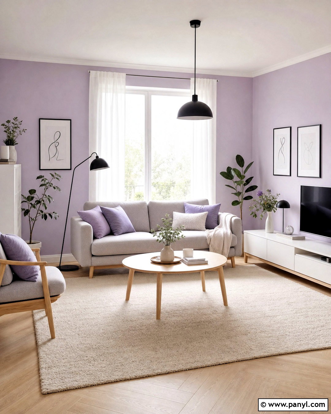Lilac Scandinavian Living Room - 20 purple walls living room ideas