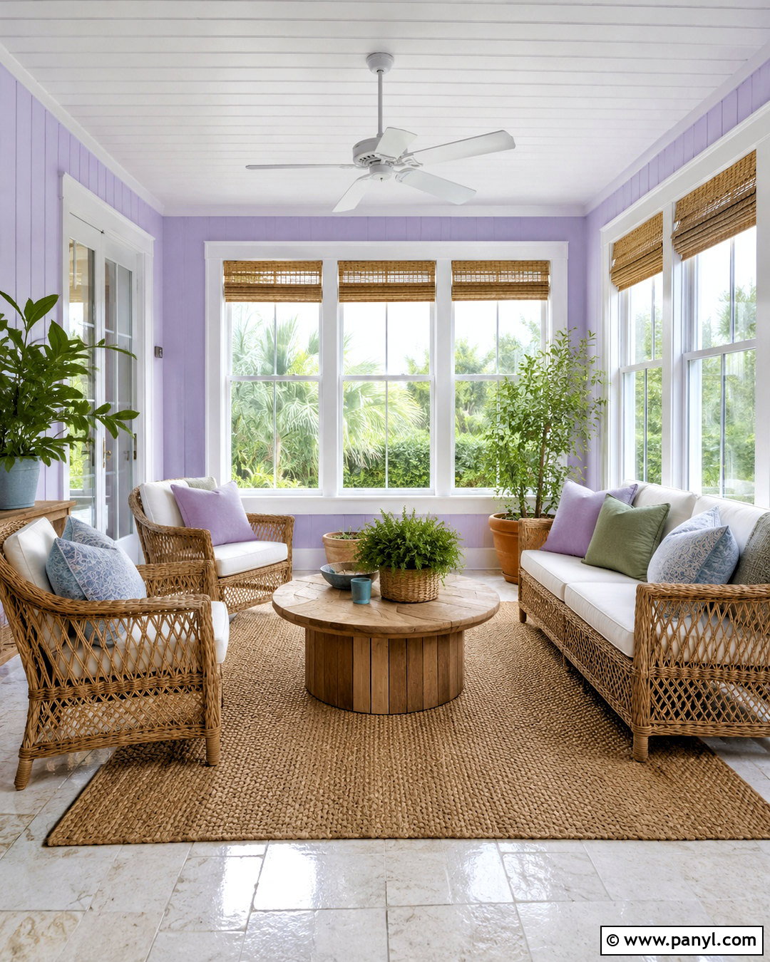 Lilac Sunroom With Wicker Furniture - 20 lilac interior ideas