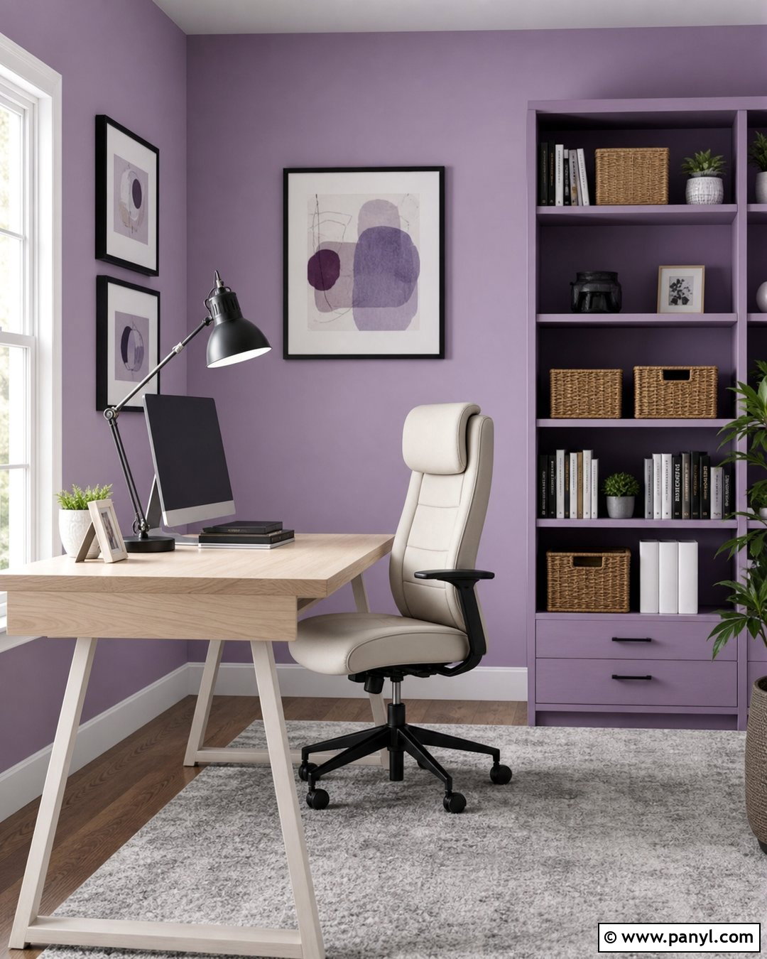 Lilac Wall Home Office - 35 Purple Wall Room Ideas
