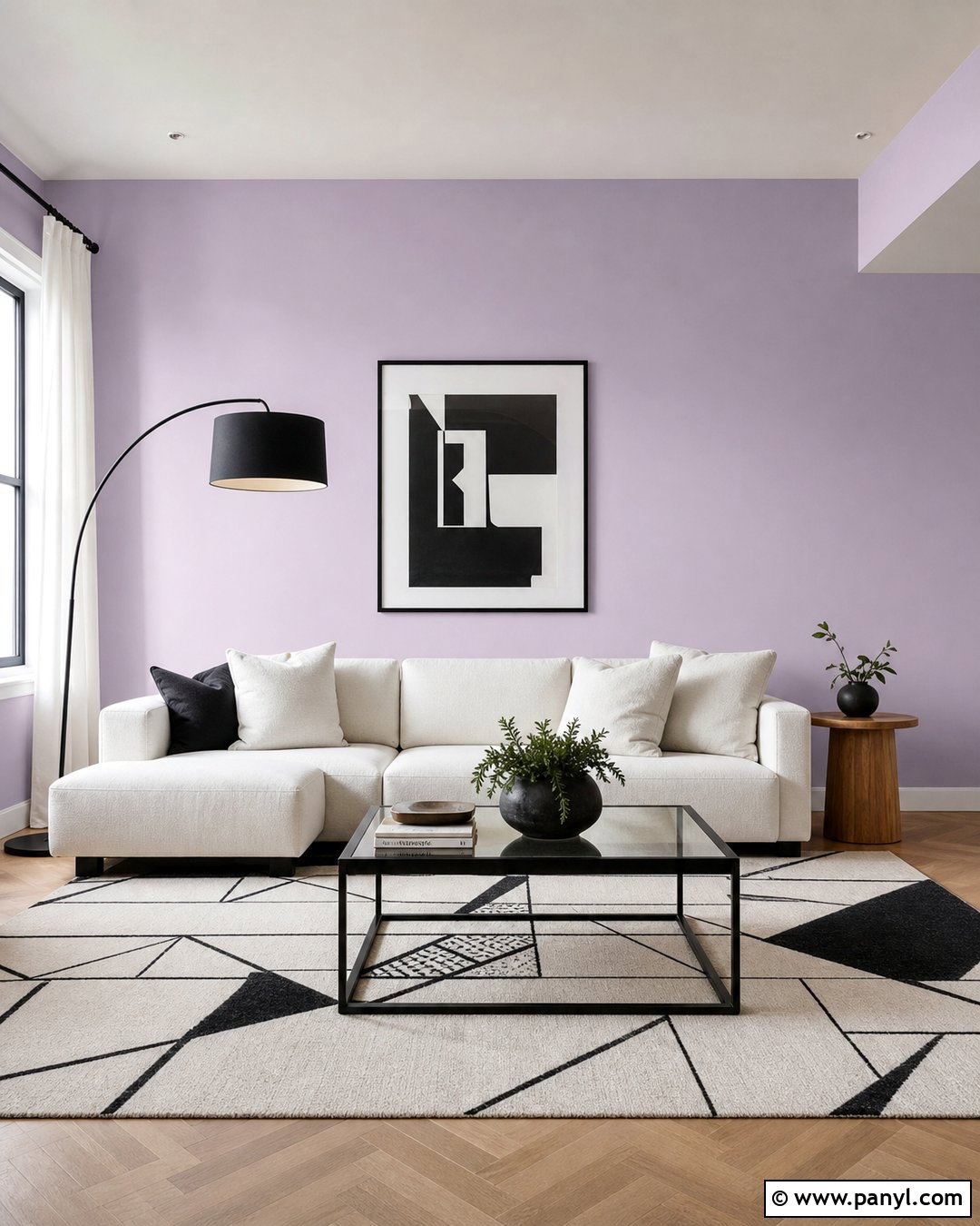 Lilac Walls With Black And White Decor - 35 lilac walls
