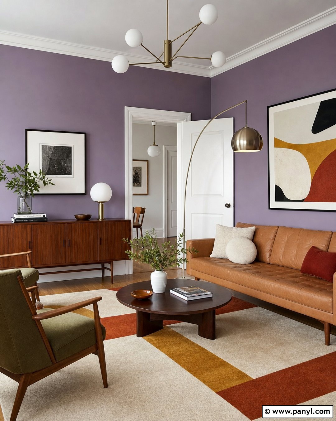 Lilac Walls With Midcentury Furniture - 35 lilac walls