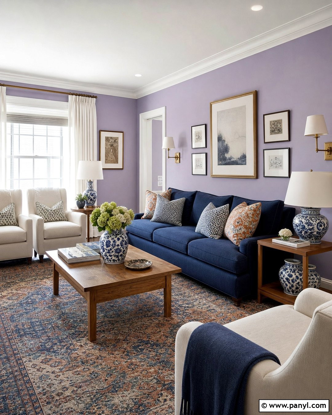 Lilac Walls With Navy Blue Furniture - 35 lilac walls