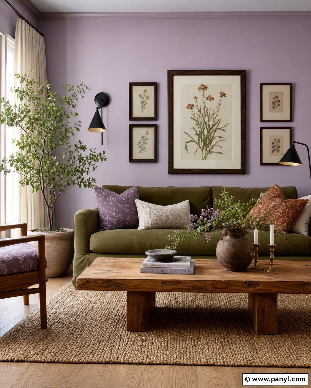 Lilac Walls With Olive Green Sofa - 35 lilac walls