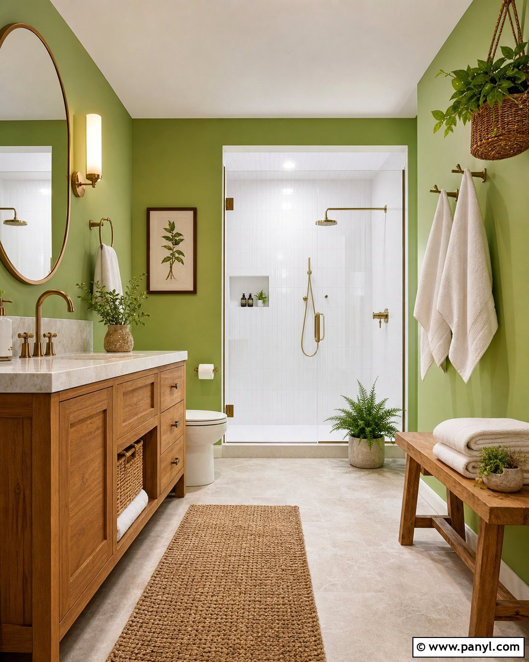 Lime Green And Natural Wood Bathroom - 20 Lime Wall Bathroom Ideas