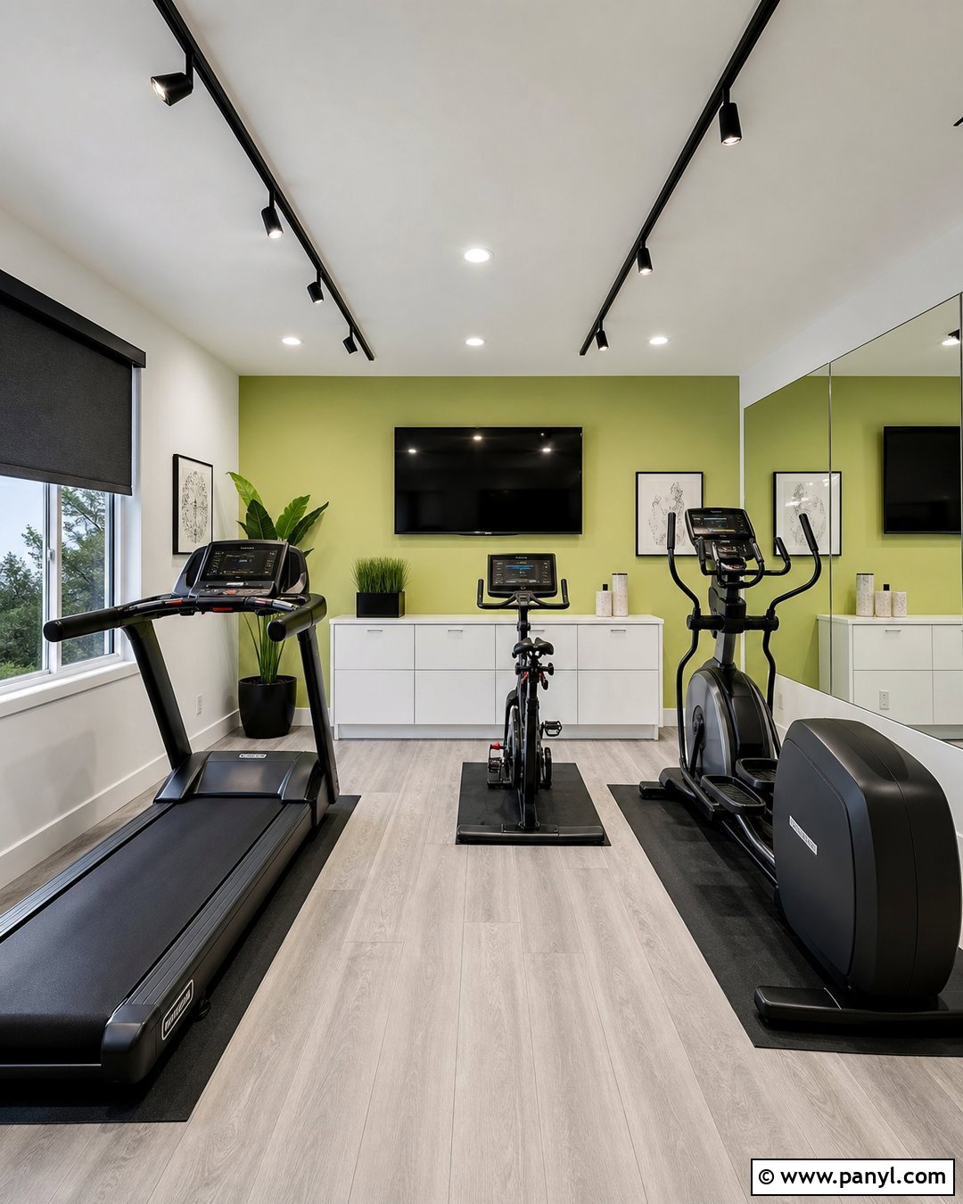 Lime Green Cardio Home Gym - 20 Modern Home Gym With Green Accent Wall Ideas
