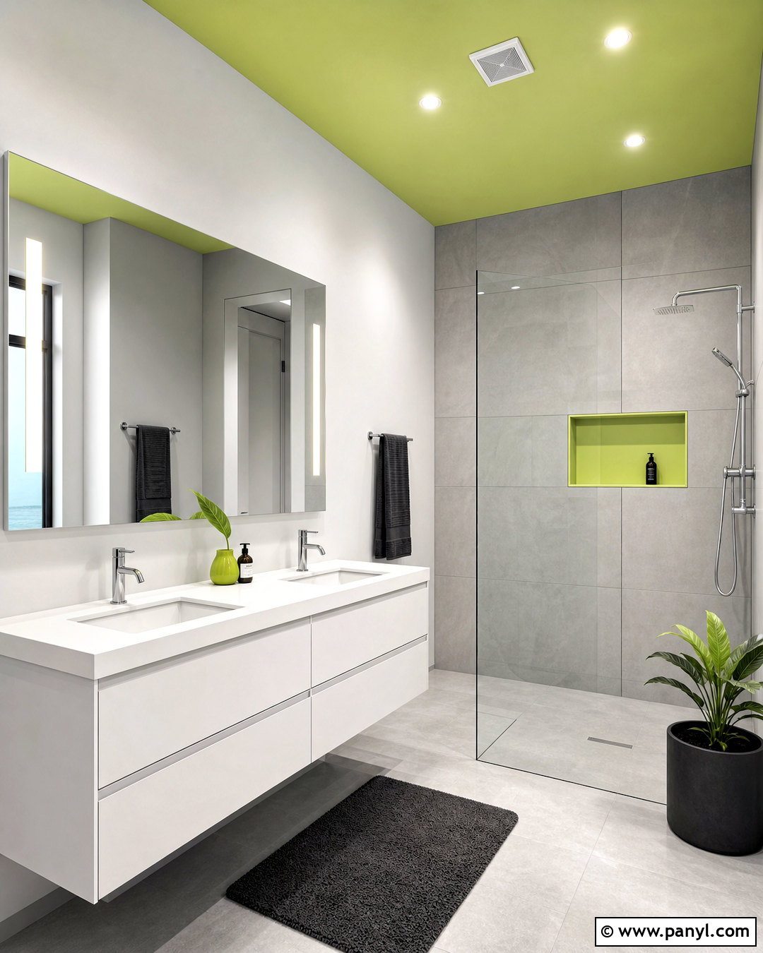 Lime Green Ceiling In A Modern Bathroom - 20 green ceiling bathroom ideas