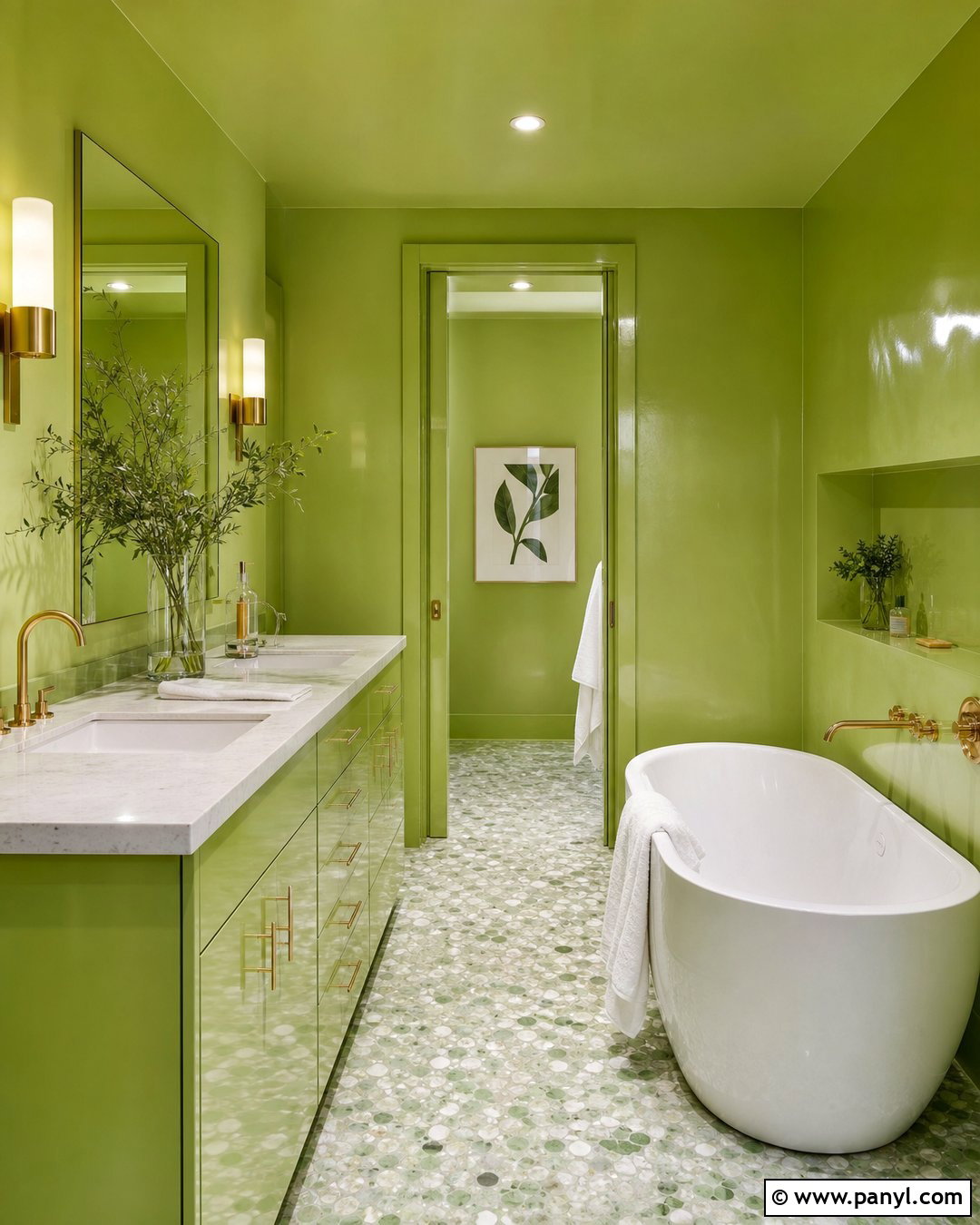 Lime Green Color Drenched Bathroom - 20 Lime Wall Bathroom Ideas