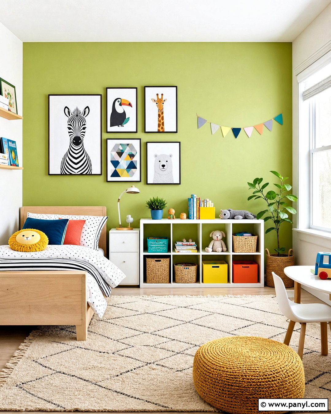 Lime Green Kids Room Wall With Colorful Art - 20 green wall decor ideas
