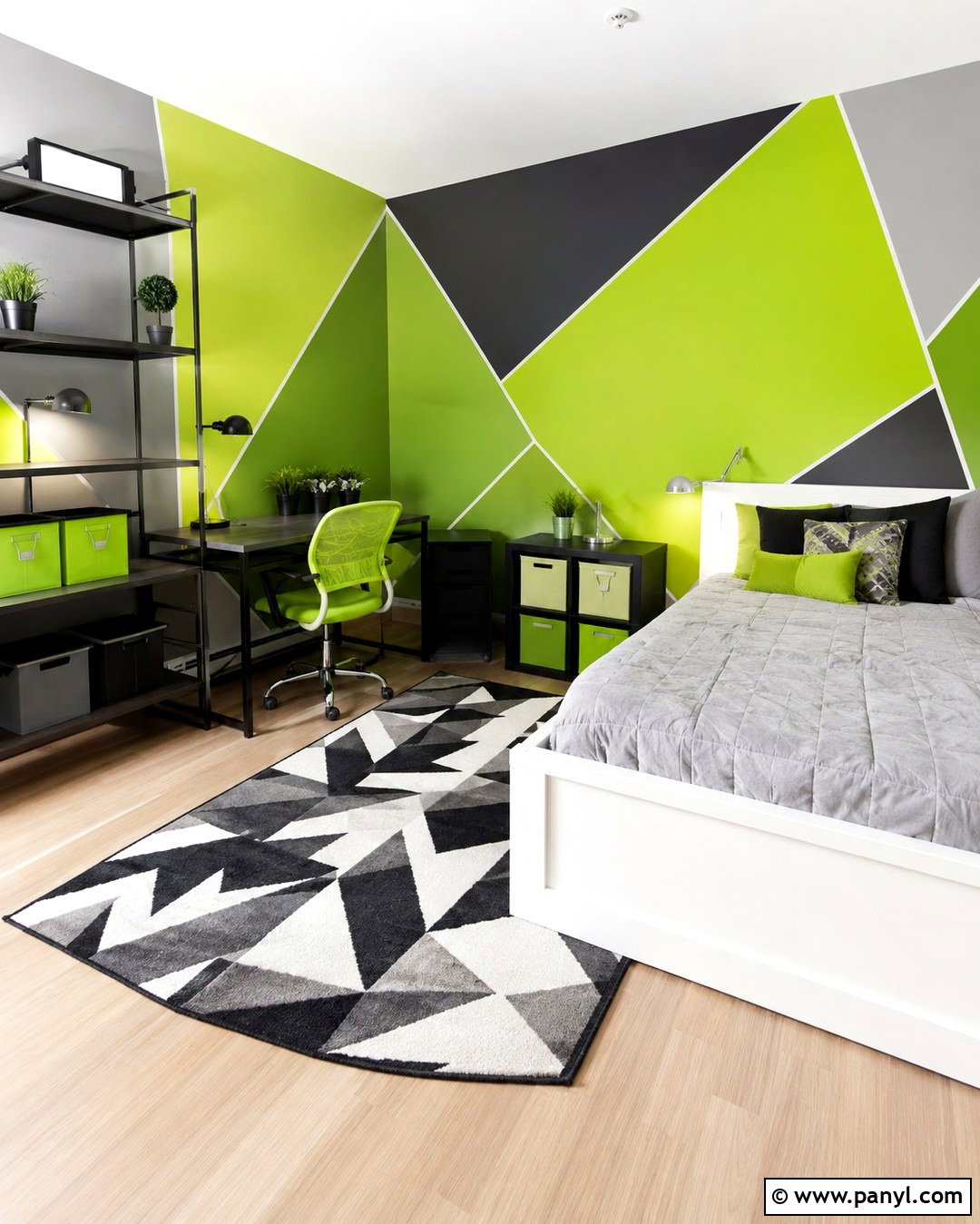 Lime Green Triangle Teen Bedroom Wall - 20 Green Triangle Wall Paint Ideas