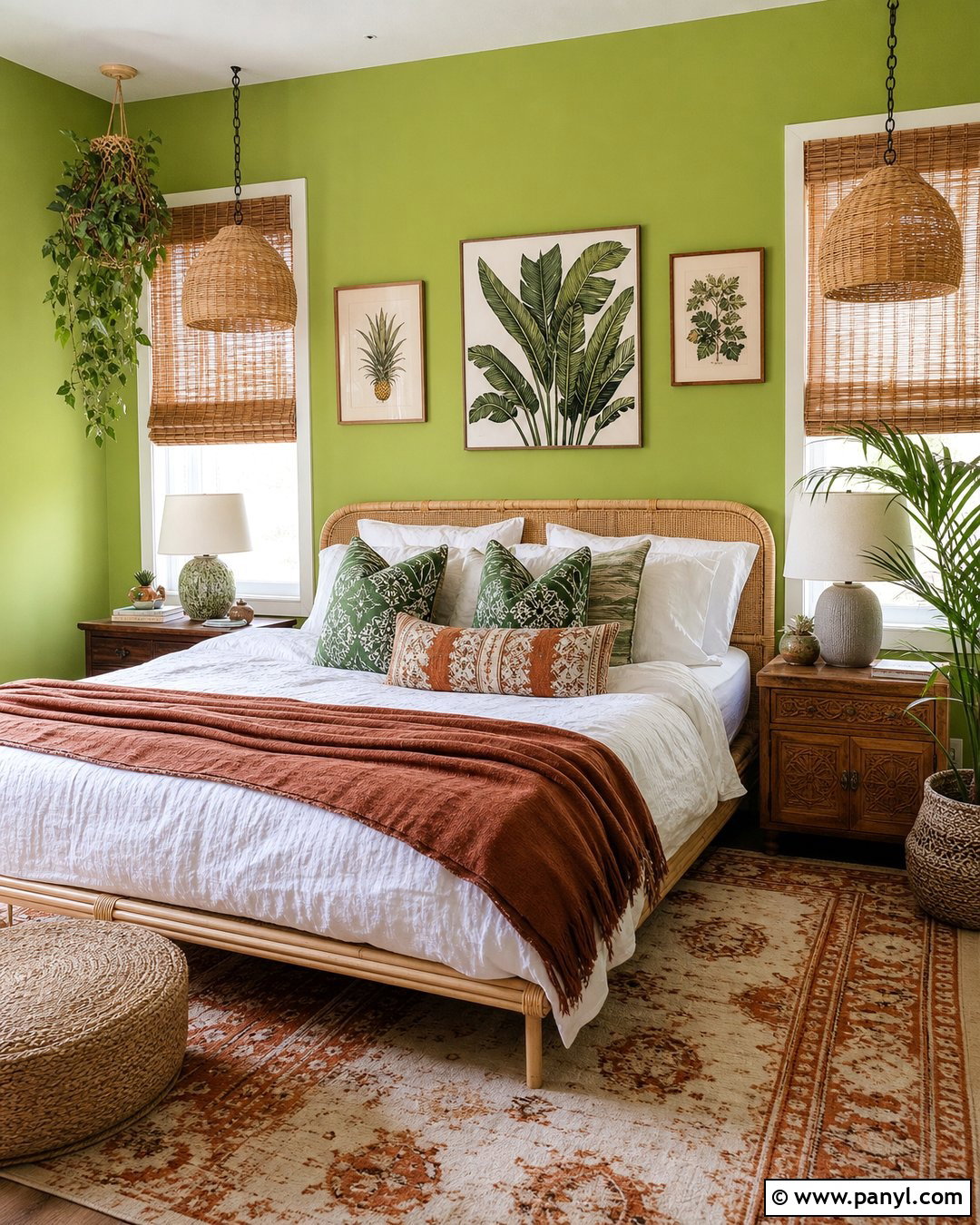 Lime Green Walls In A Boho Bedroom - 35 Lime Green Walls