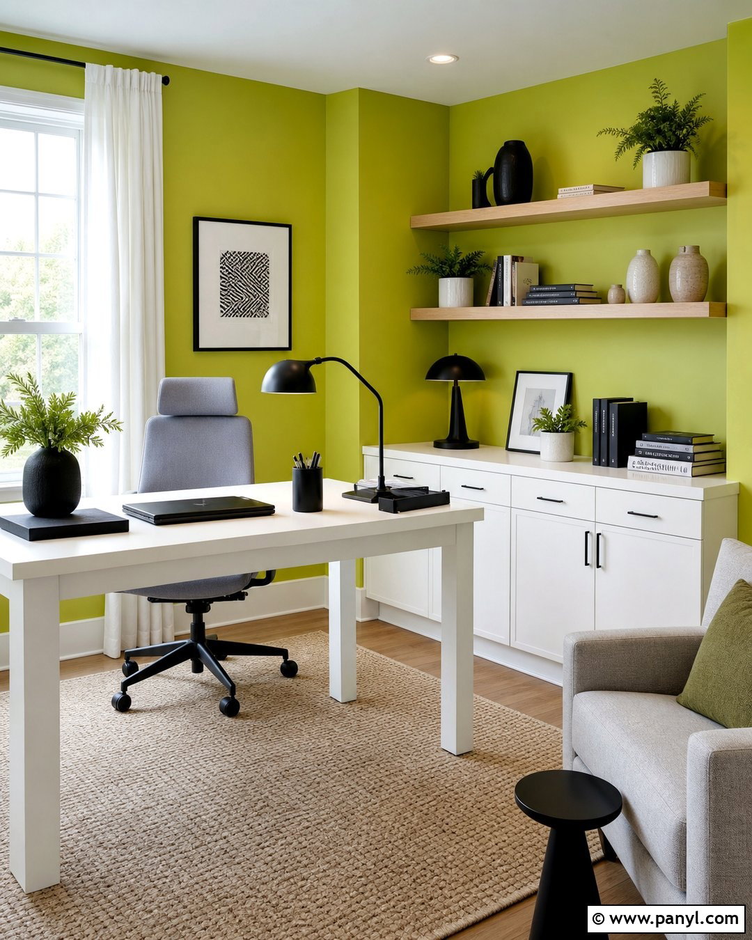 Lime Green Walls In A Home Office - 35 Lime Green Walls