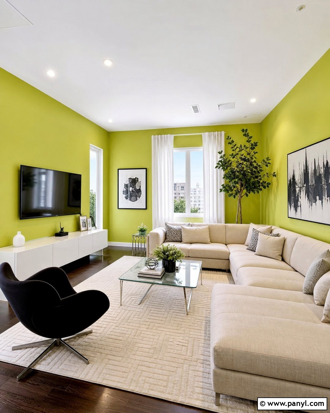 Lime Green Walls In A Modern Living Room - 35 Lime Green Walls