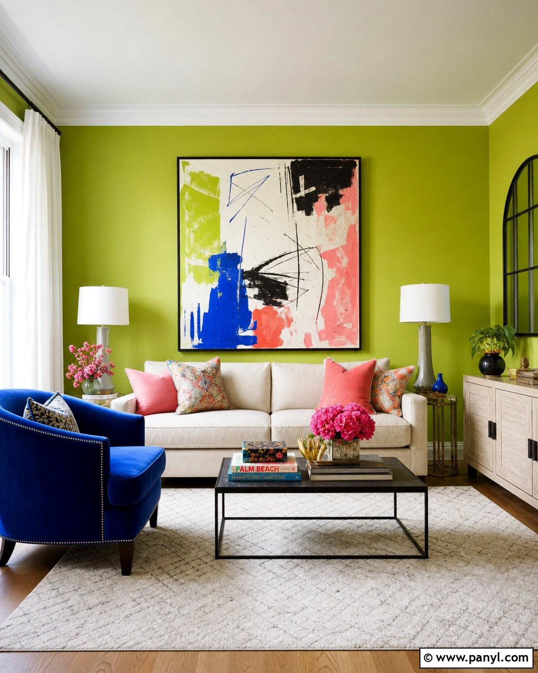 Lime Green Walls With Colorful Artwork - 35 Lime Green Walls