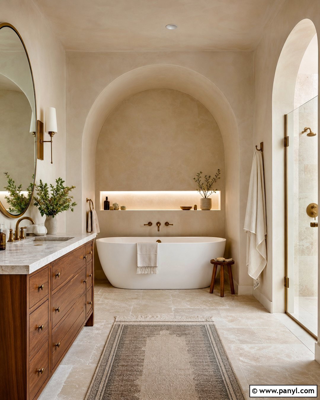 Lime Wash Bathroom With Arched Alcove - 20 Lime Wash Walls In Bathroom Ideas