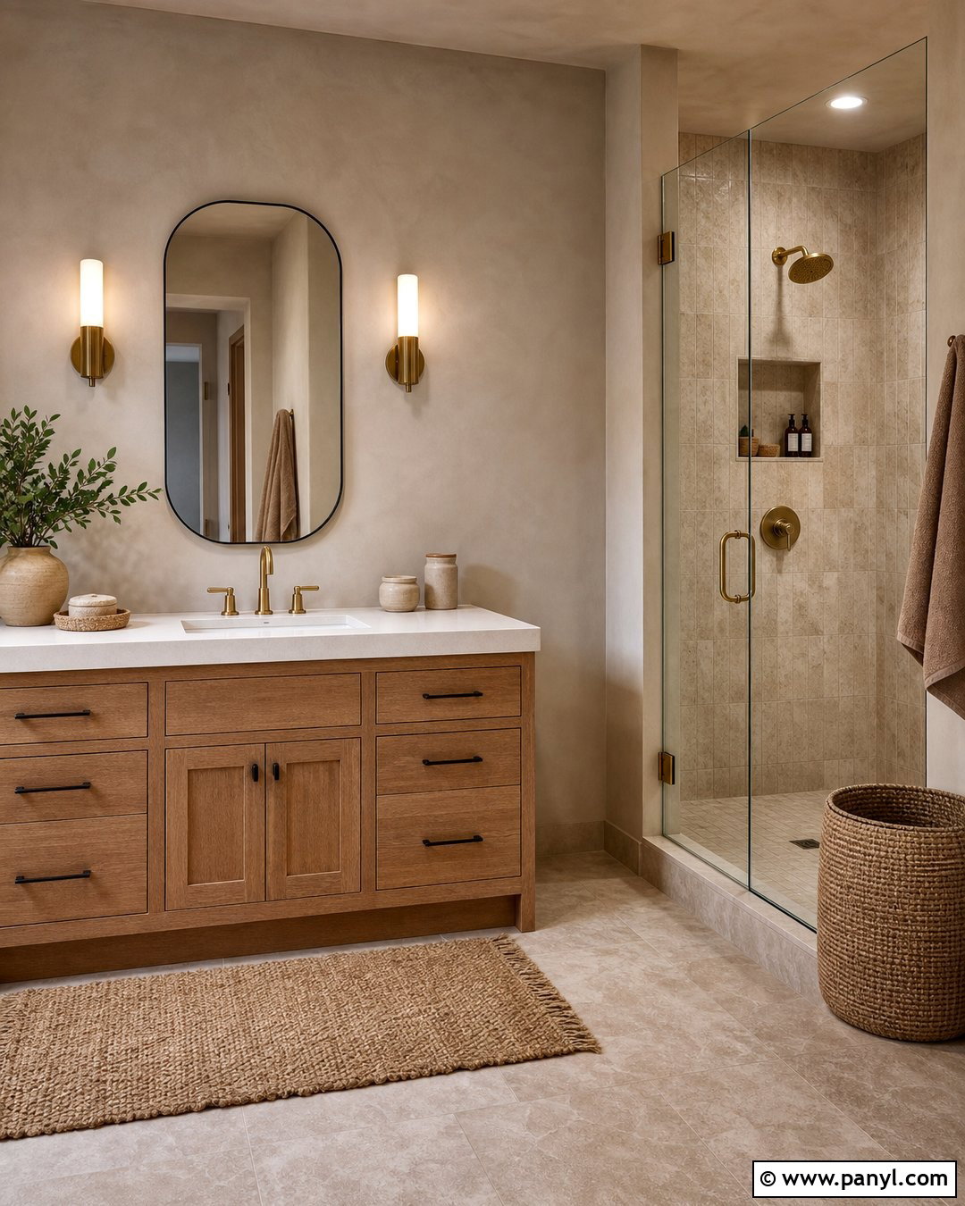 Lime Wash Bathroom With Wood Vanity - 20 Lime Wash Walls In Bathroom Ideas