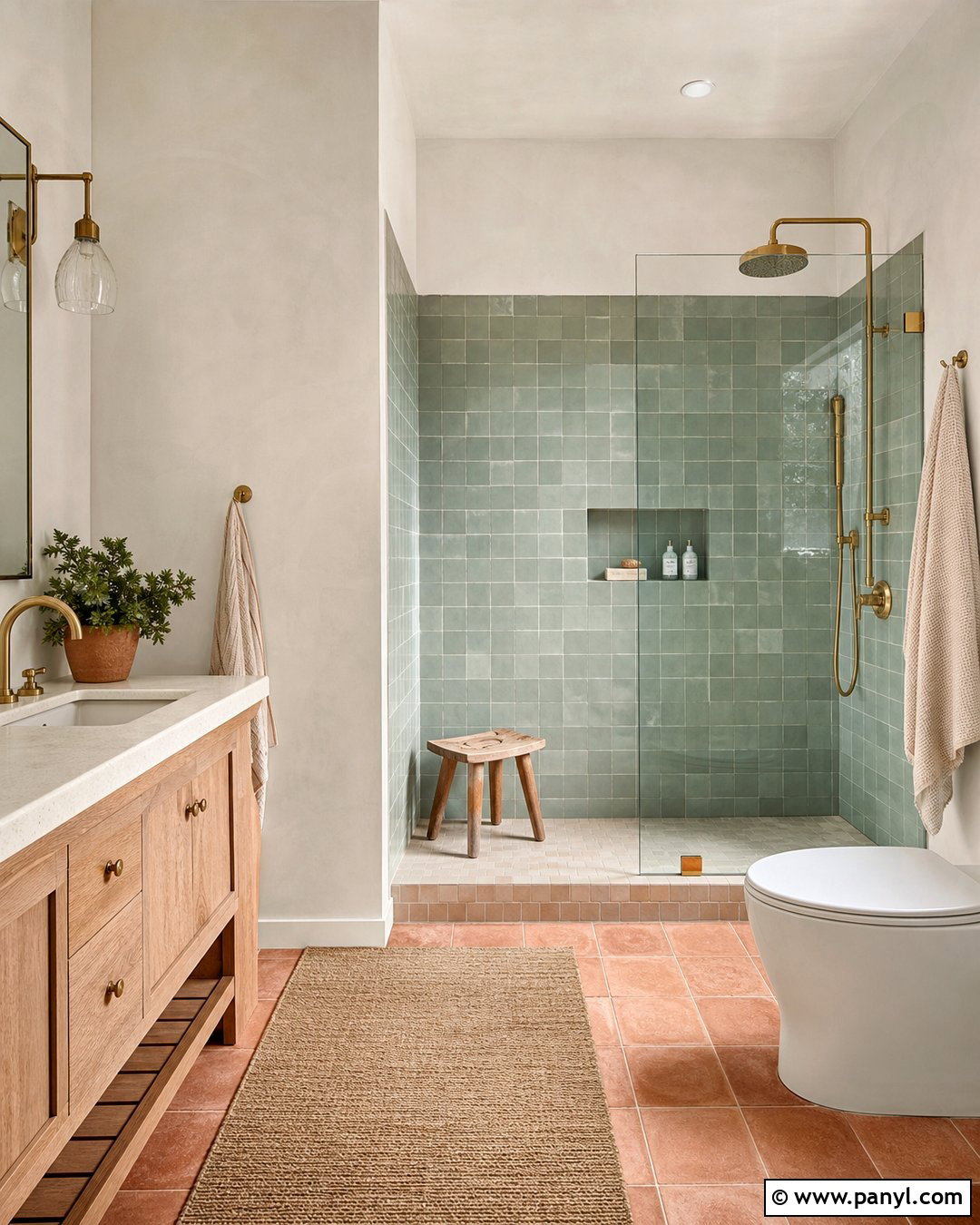 Lime Wash Bathroom With Zellige Tile - 20 Lime Wash Walls In Bathroom Ideas