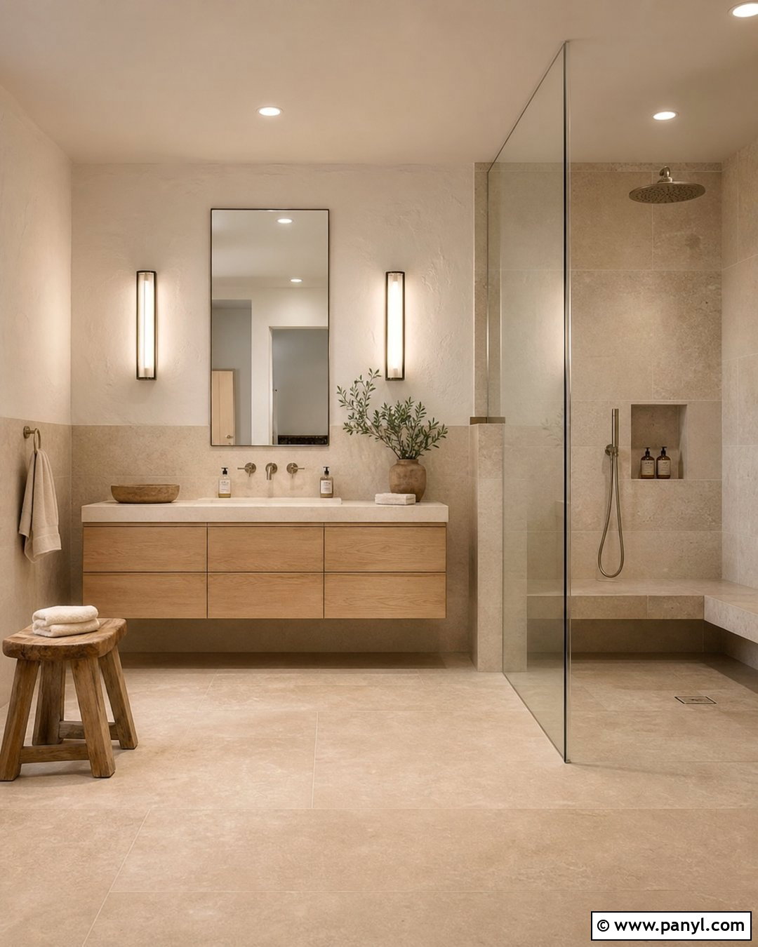 Limestone And White Plaster Bathroom Walls - 30 Two Toned Bathroom Walls