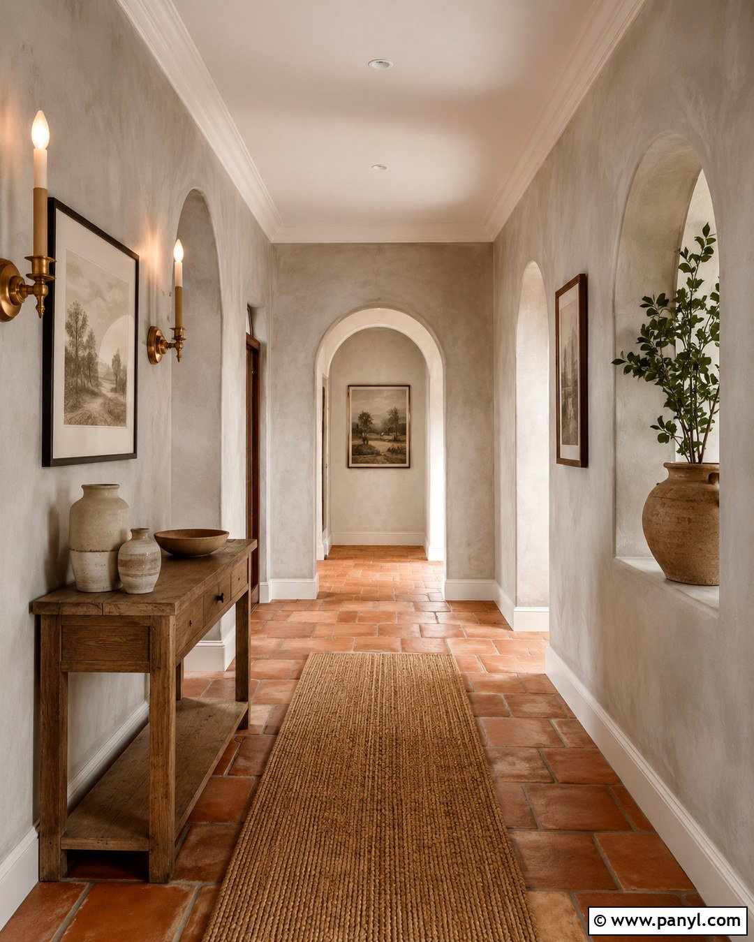 Limestone Gray Mediterranean Hallway Walls - 20 Mediterranean Wall Paint Ideas