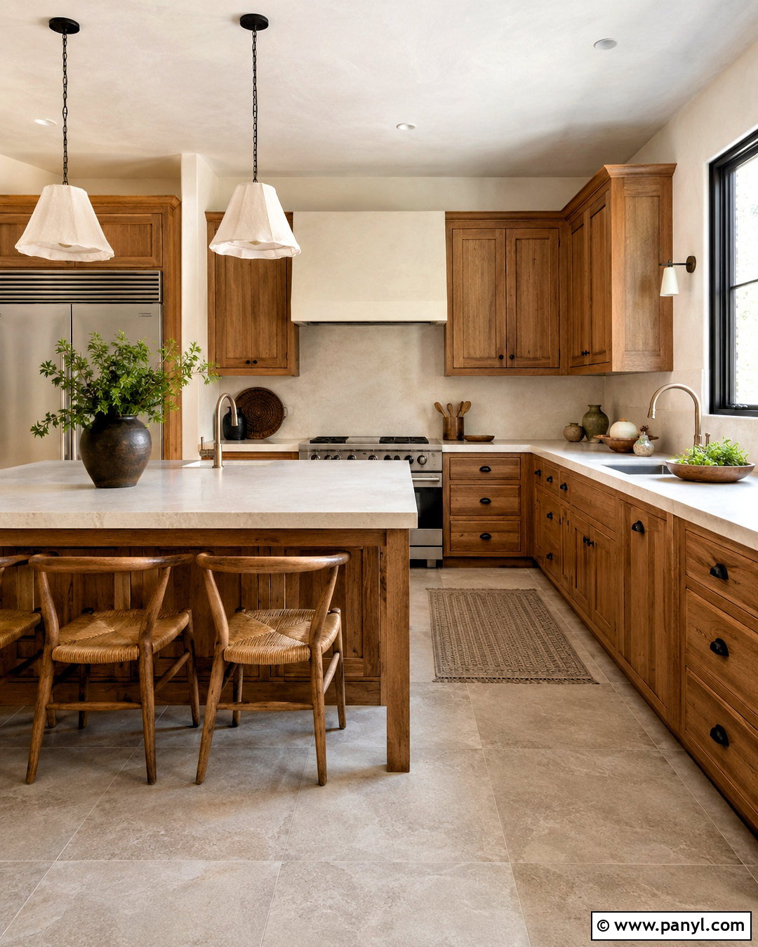 Limestone-Look Quartz Countertops With Honey Oak Cabinets - 20 countertops with honey oak cabinets