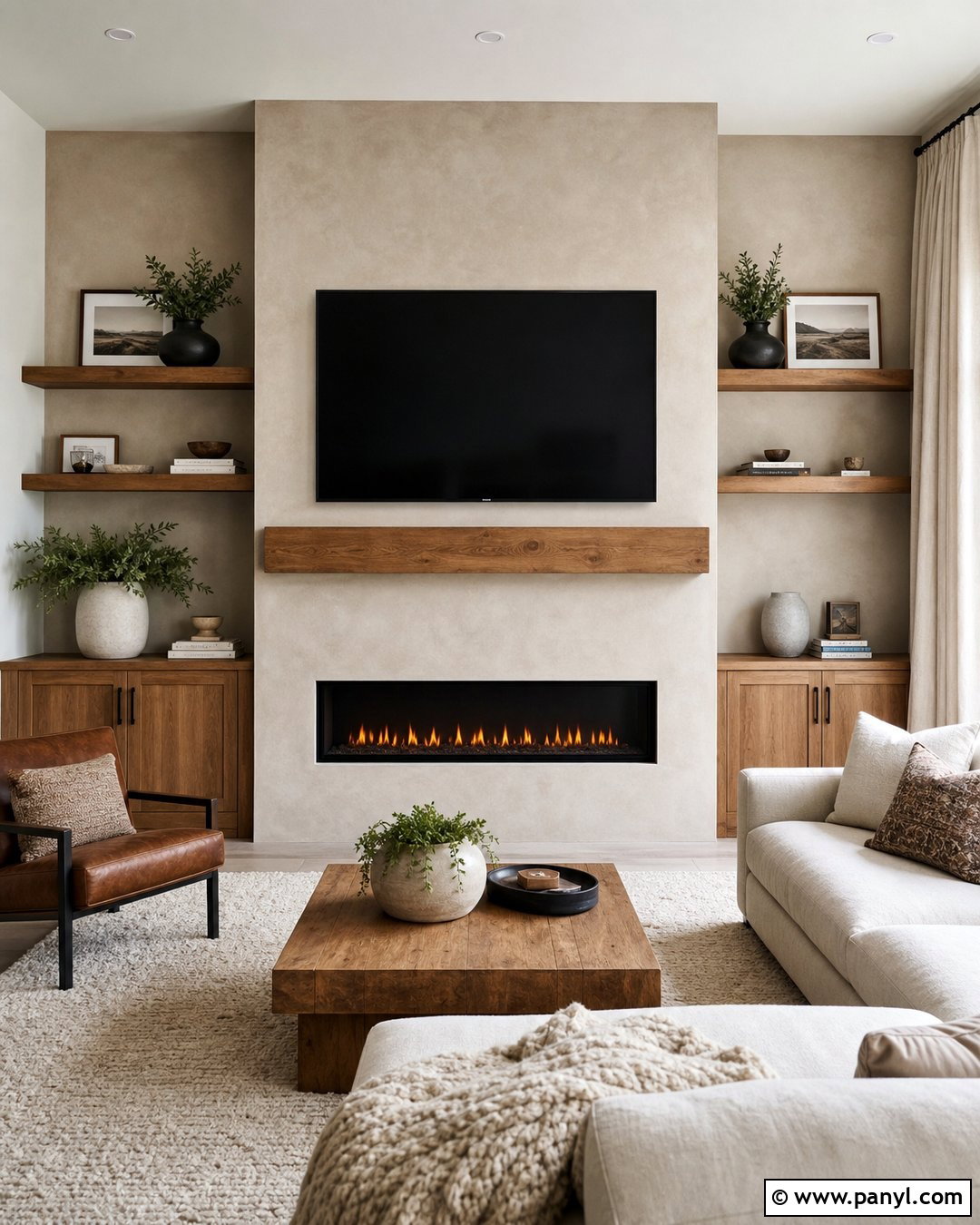 Limewash Fireplace With Wall-Mounted TV - 20 Limewash Paint Fireplace Wall Ideas