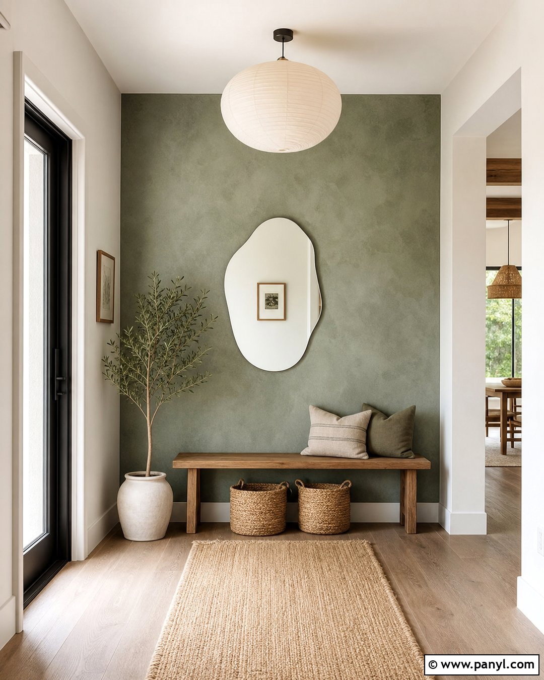 Limewash Green Accent Wall With Natural Textures - 20 Green Accent Wall Foyer Ideas