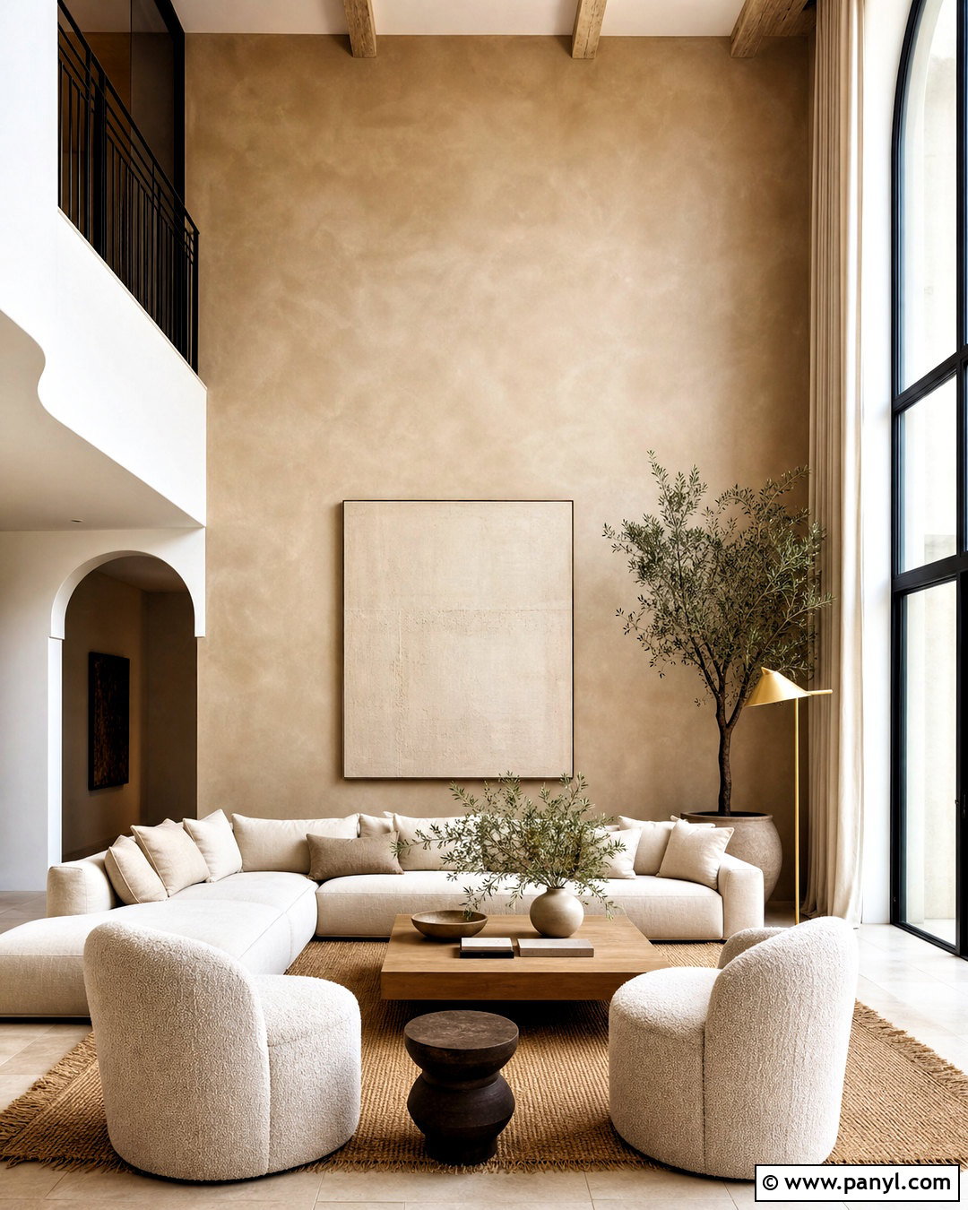 Limewash High Ceiling Accent Wall - 20 high ceiling wall decor living room ideas