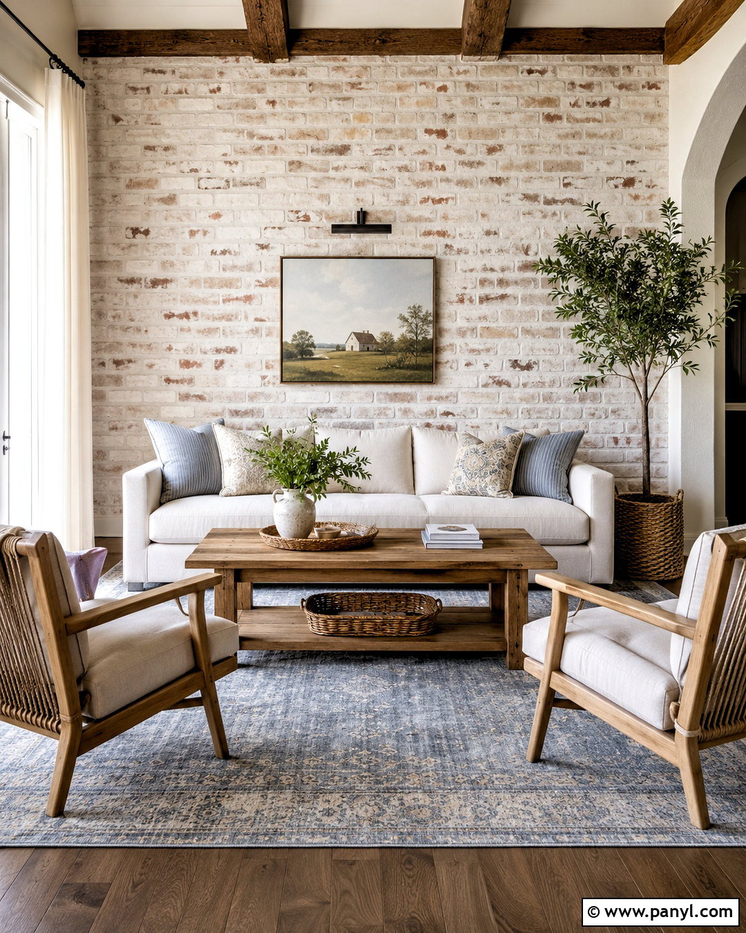 Limewashed Brick Living Room Wall - 20 brick painting interior ideas