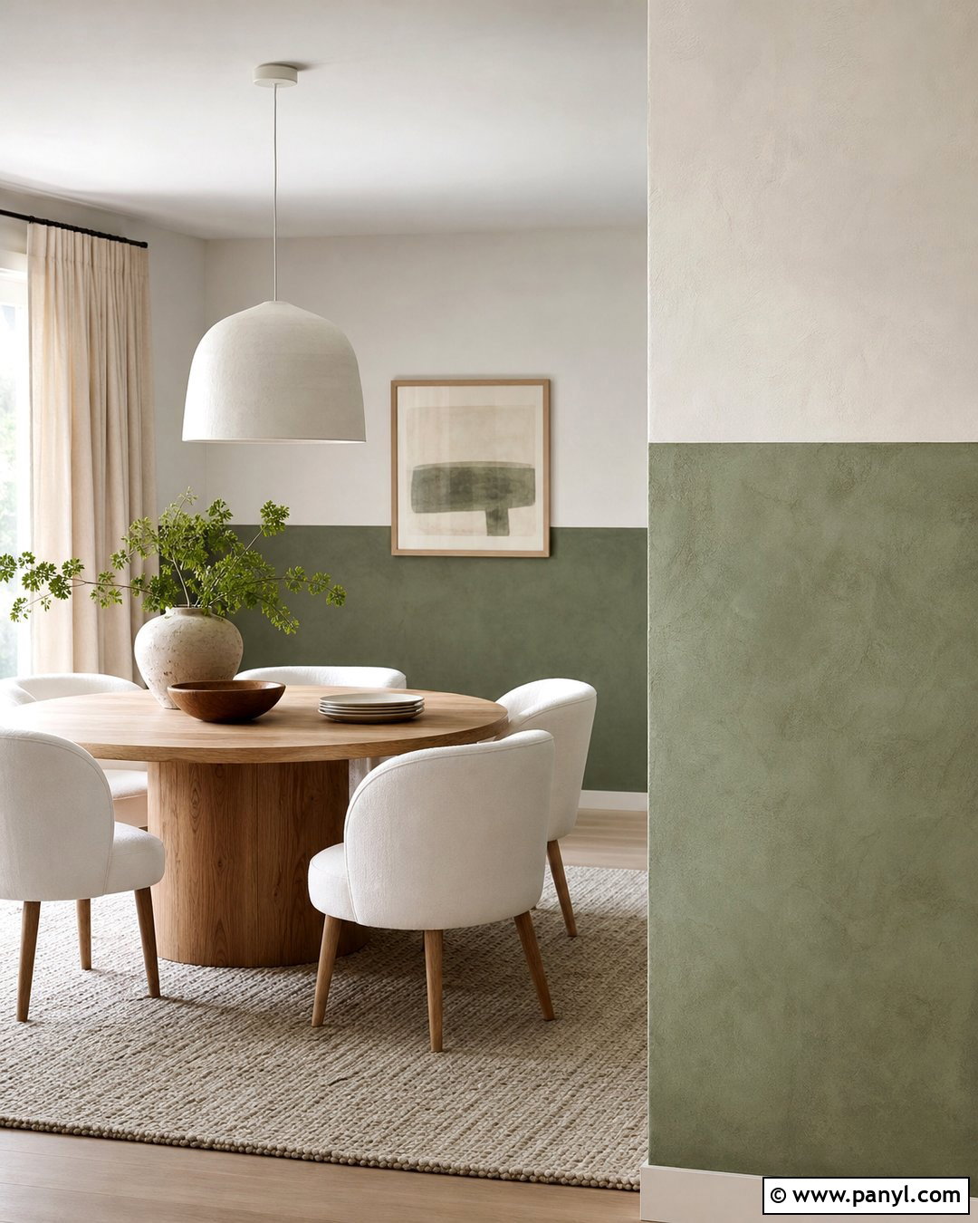 Limewashed Green And White Dining Wall - 25 Half Green Half White Wall Ideas