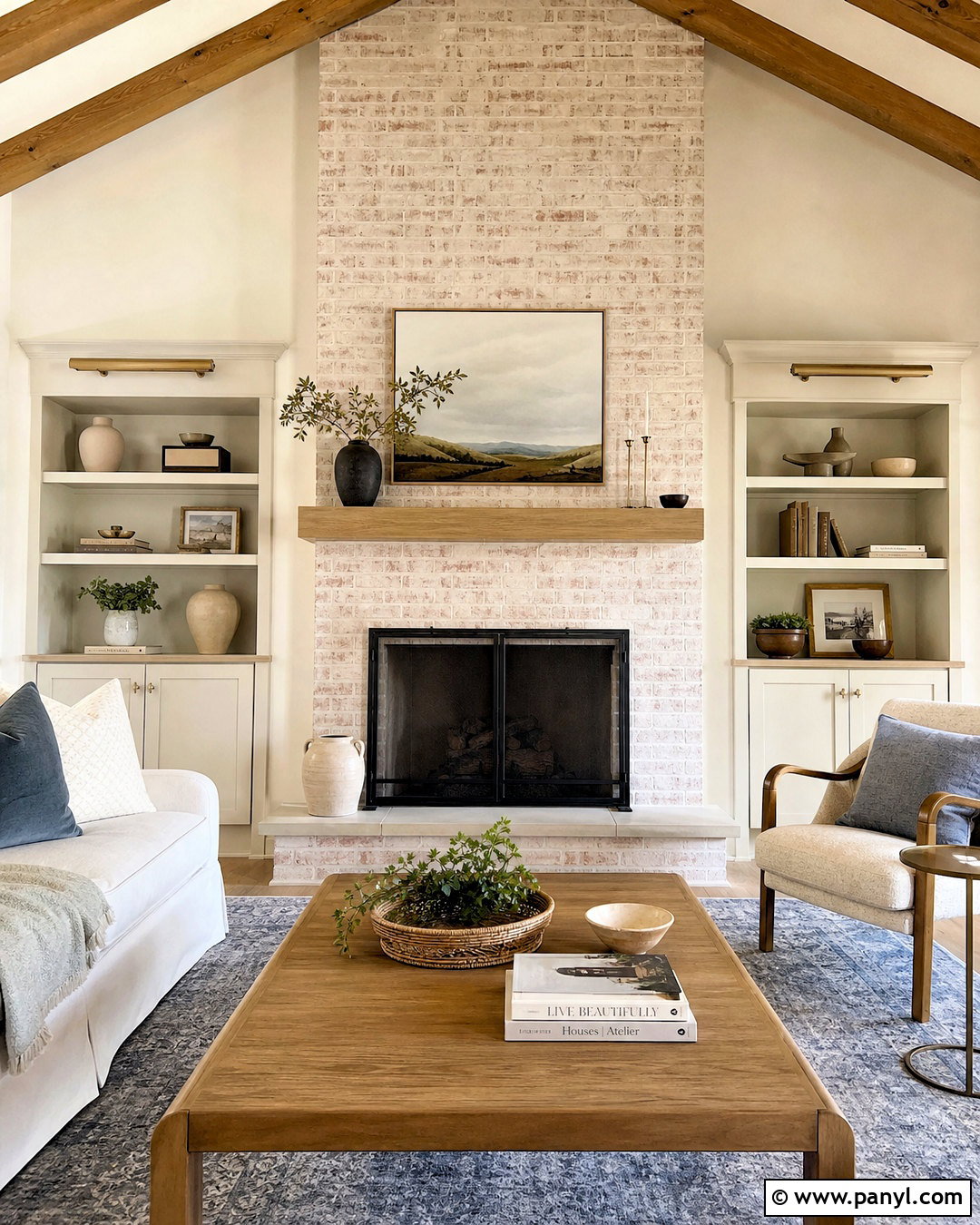 Limewashed Red Brick Fireplace - 20 red brick fireplace makeover ideas
