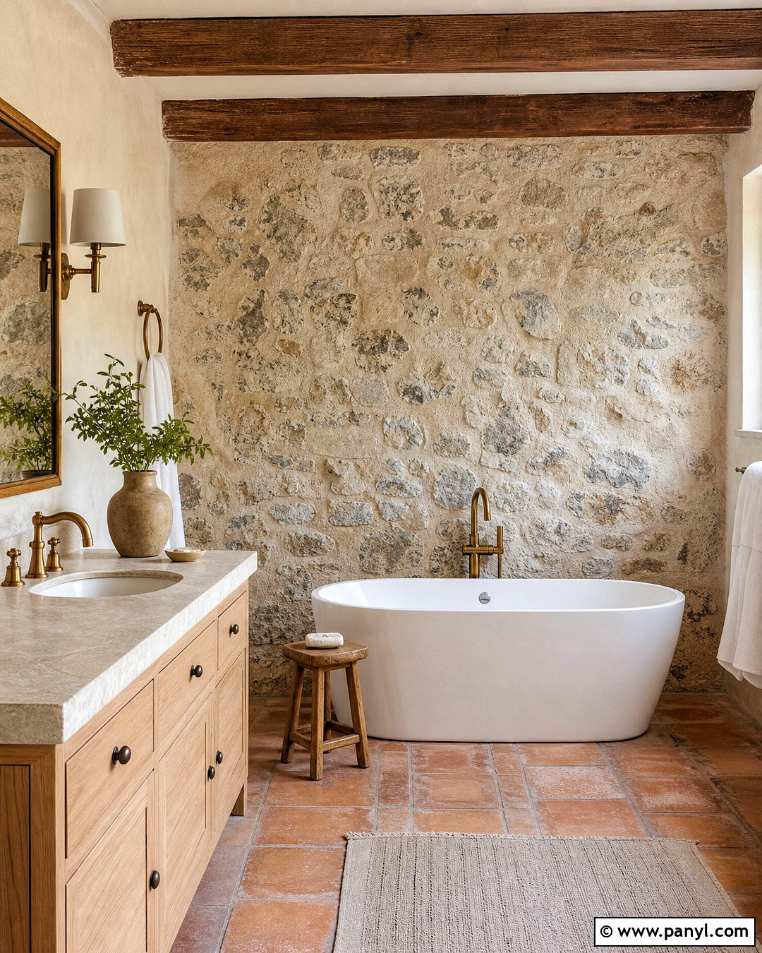 Limewashed Stone Rustic Wall - 20 rustic wall design ideas