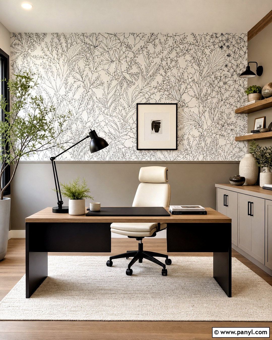 Line Art Wallpaper With Greige Paint - 20 half wallpaper half paint ideas