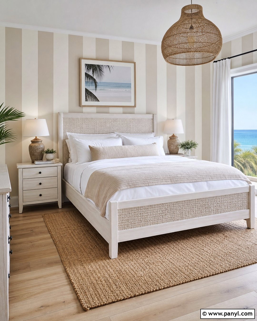 Linen And White Coastal Bedroom Stripes - 20 Neutral Color Wall Stripes