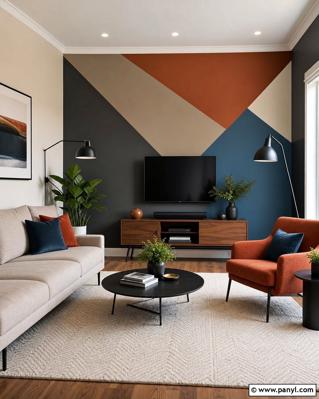 Living Room Geometric Wall Pattern - 35 geometric wall paint patterns