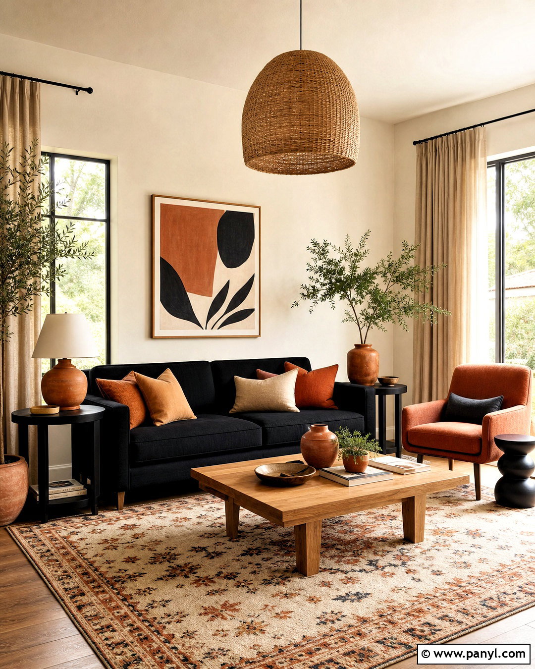 Living Room With Black Furniture And Terracotta Accents - 20 room with black furniture ideas