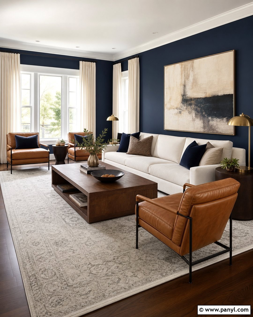 Living Room With Navy Blue Walls - 35 room with blue walls