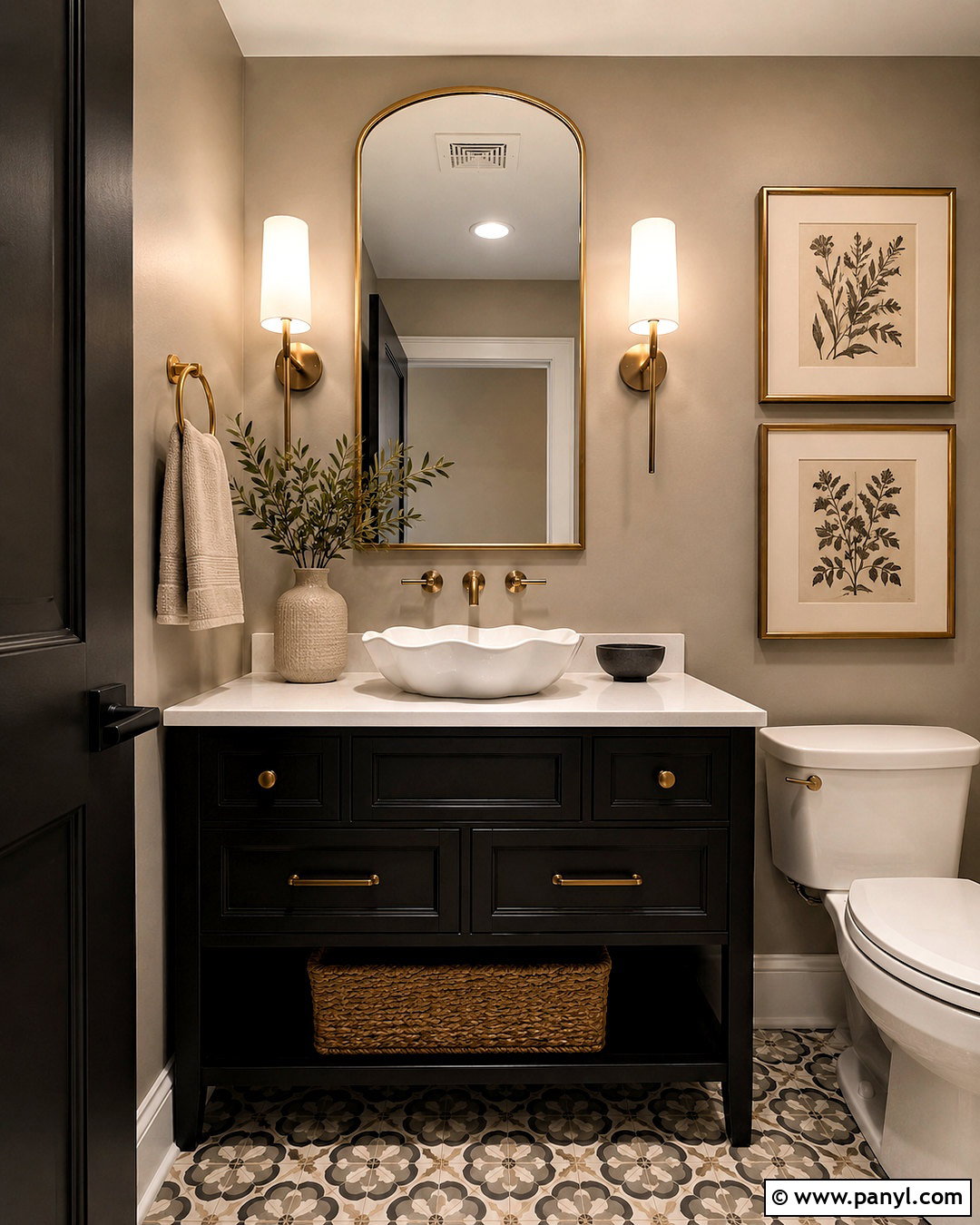 Loggia Powder Room With Dark Vanity - 20 loggia sherwin williams ideas