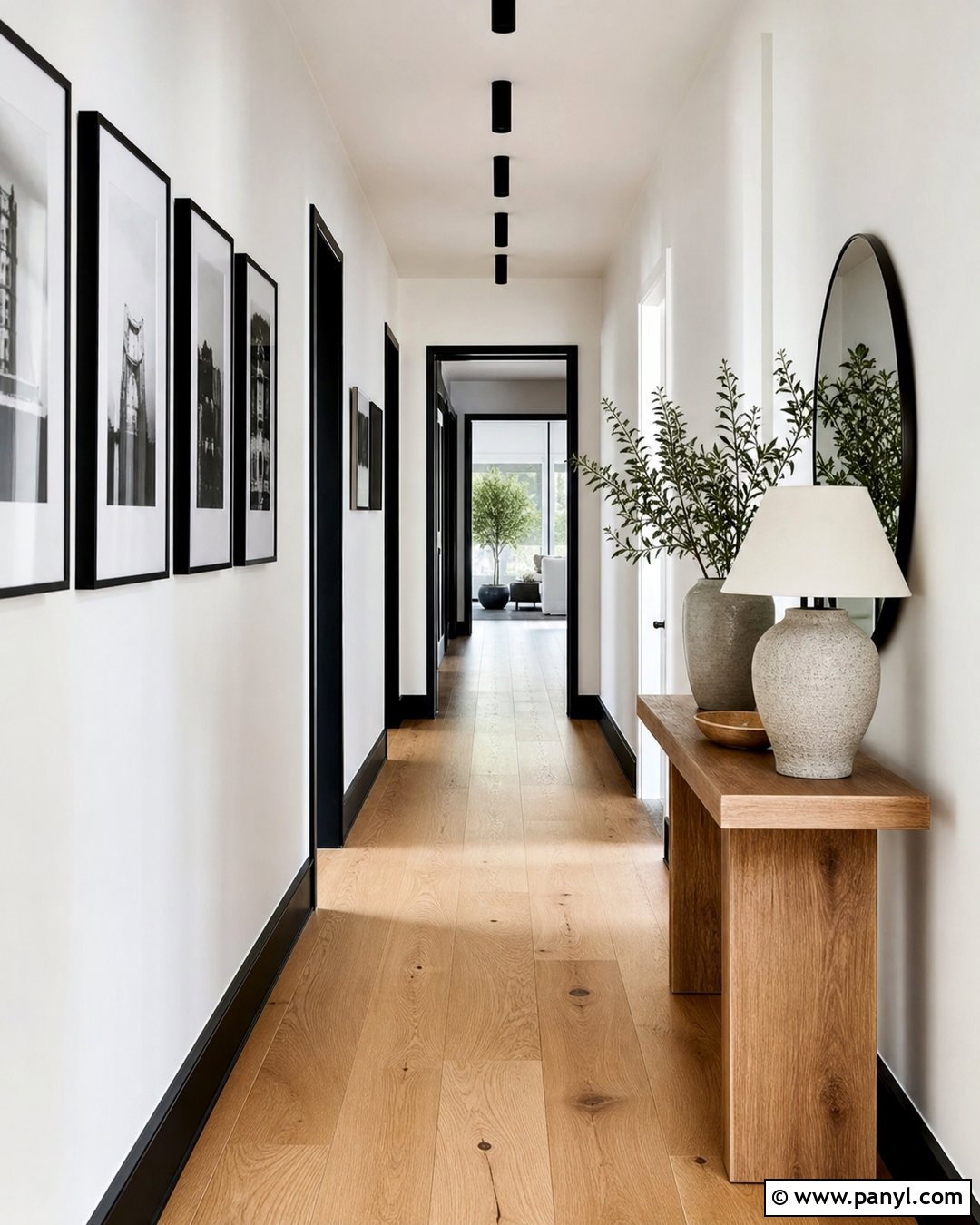 Long Hallway With White Walls And Black Baseboards - 20 White Walls Black Baseboards