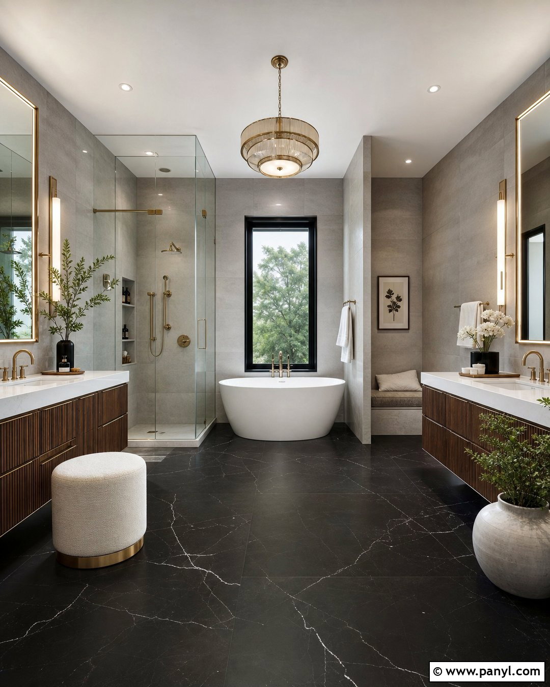 Luxury Bathroom With Black Floor And Gray Walls - 20 Bathroom Black Floor Grey Walls