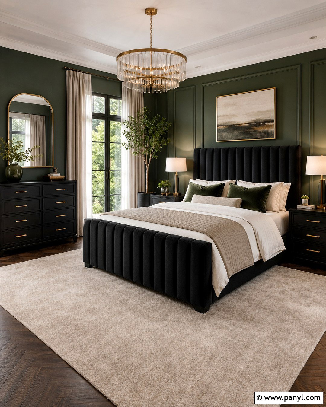 Luxury Bedroom With Sage Green Walls And Black Furniture - 20 Sage Green Walls With Black Furniture Ideas