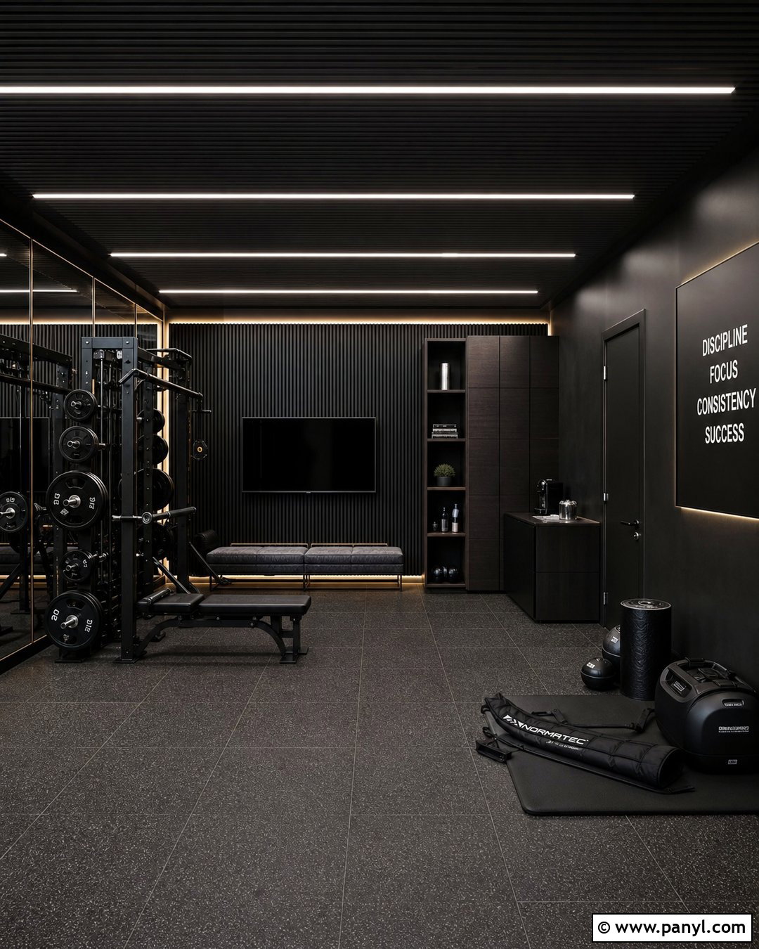Luxury Black Home Gym - 25 Black Walls Home Gym Ideas