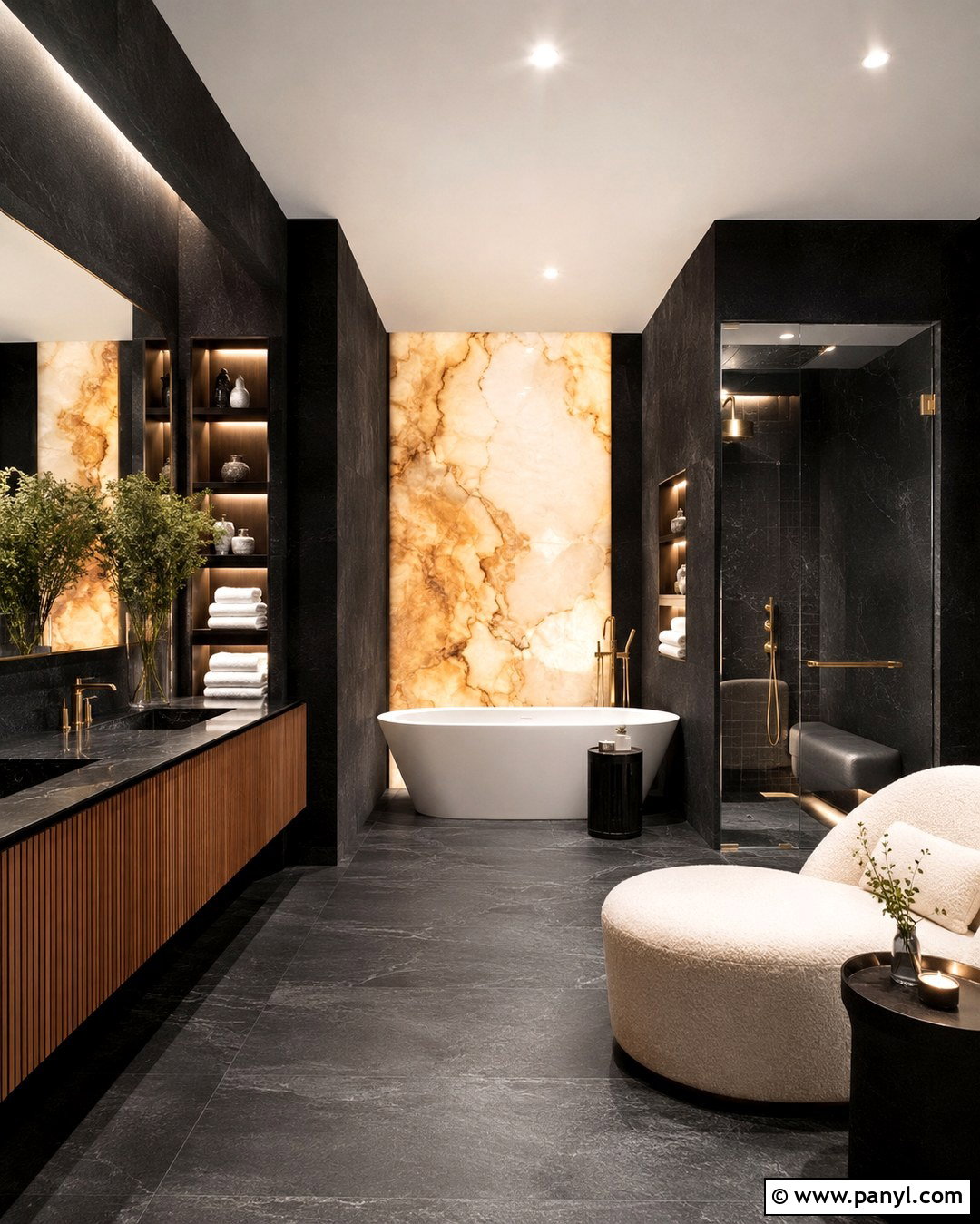 Luxury Black Spa Room With Onyx - 20 Black Wall Spa Room Ideas